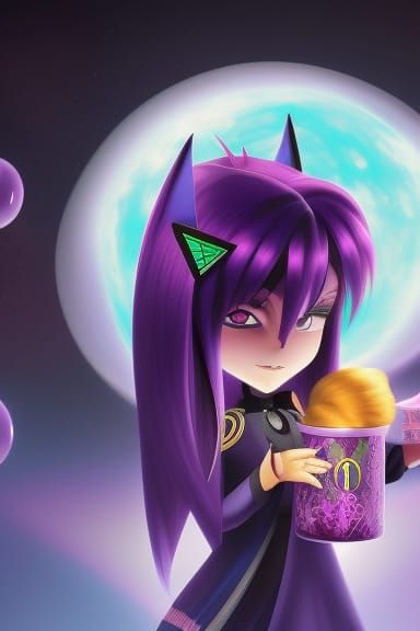 Chibi Vampire with Purple Hair, Anime Style