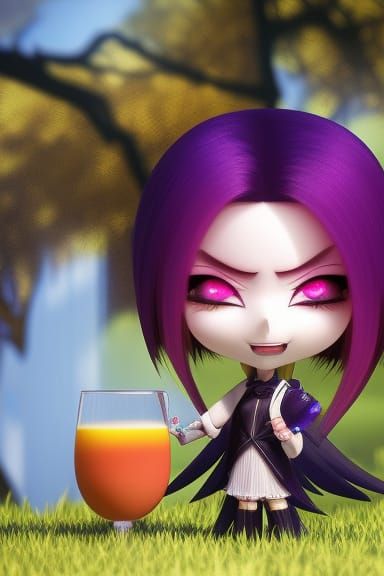 Chibi Vampire with Purple Hair, Anime-Style 3D Art