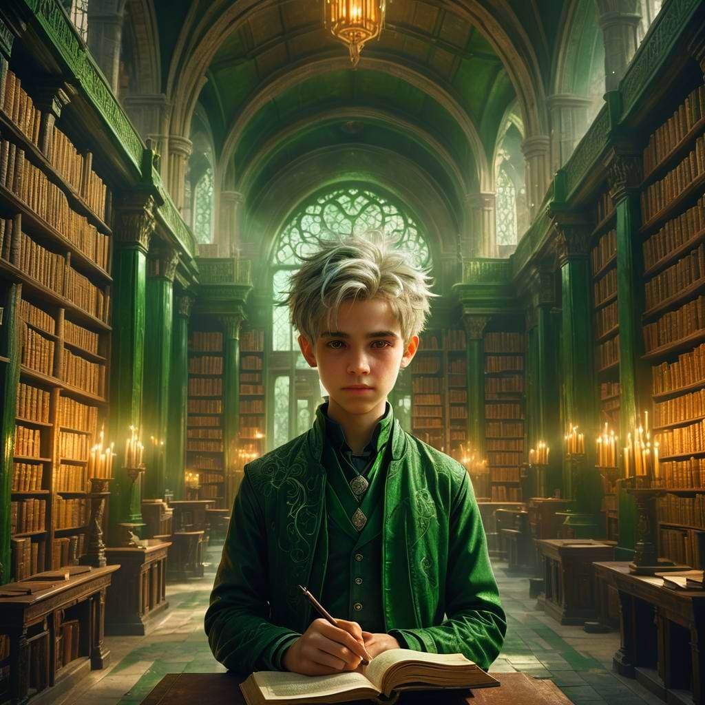 Boy with Green and Silver Hair, Fantasy Art