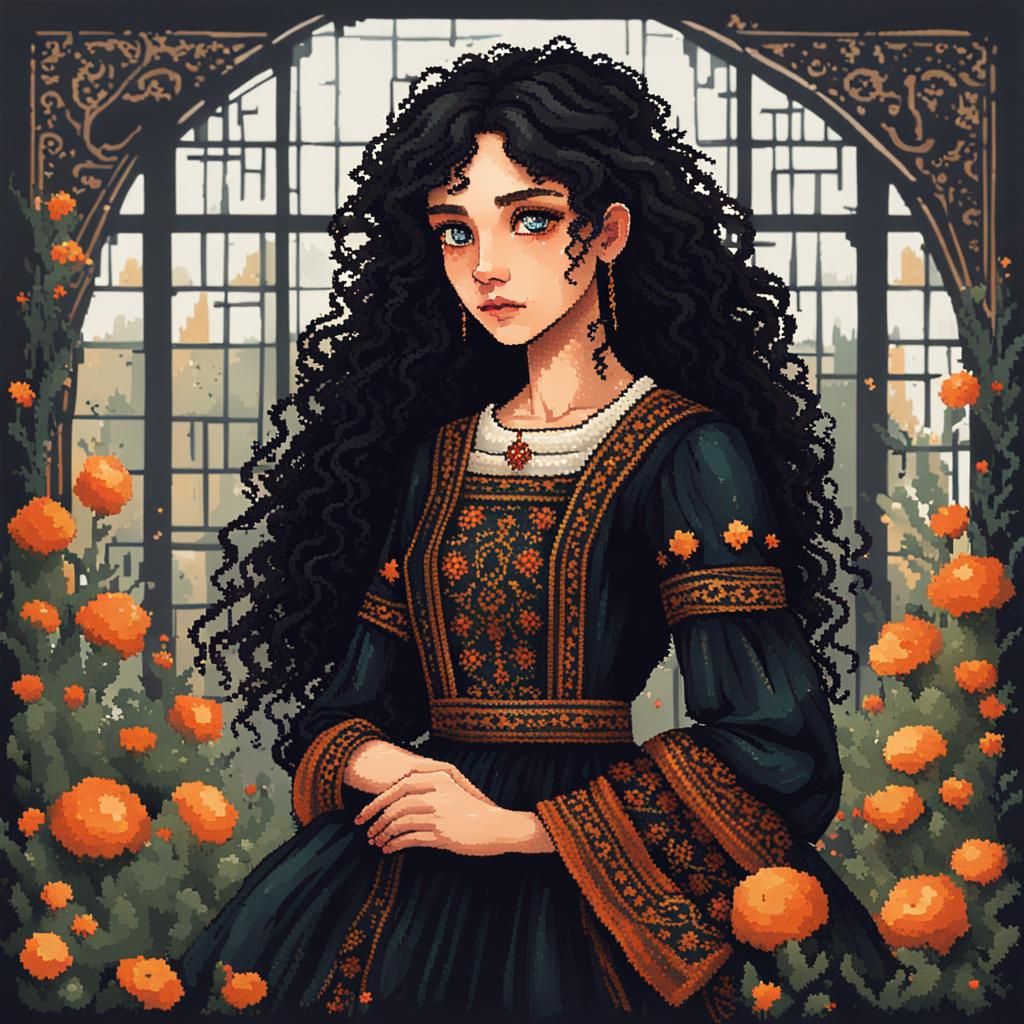 Pixel Art Portrait of a Circassian Girl