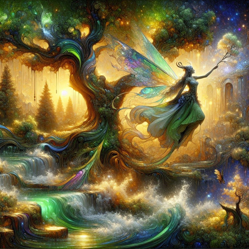 Solarpunk Elf Princess in Golden Hour Light