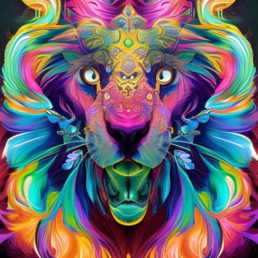 Neon Galactic Lion in Hyper-Realistic Steampunk Style