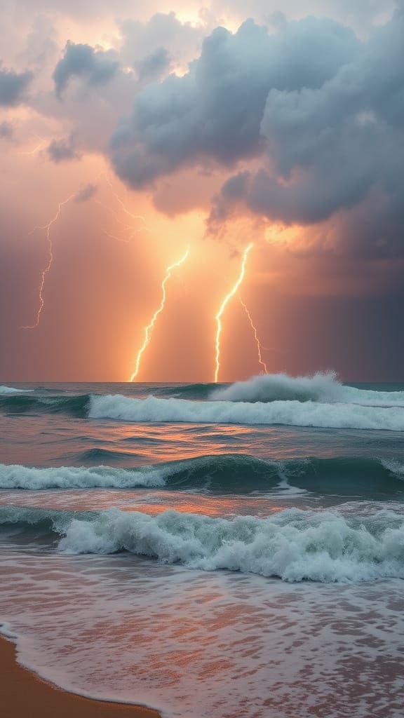 Hurricane Approaches Beach with Turbulent Ocean
