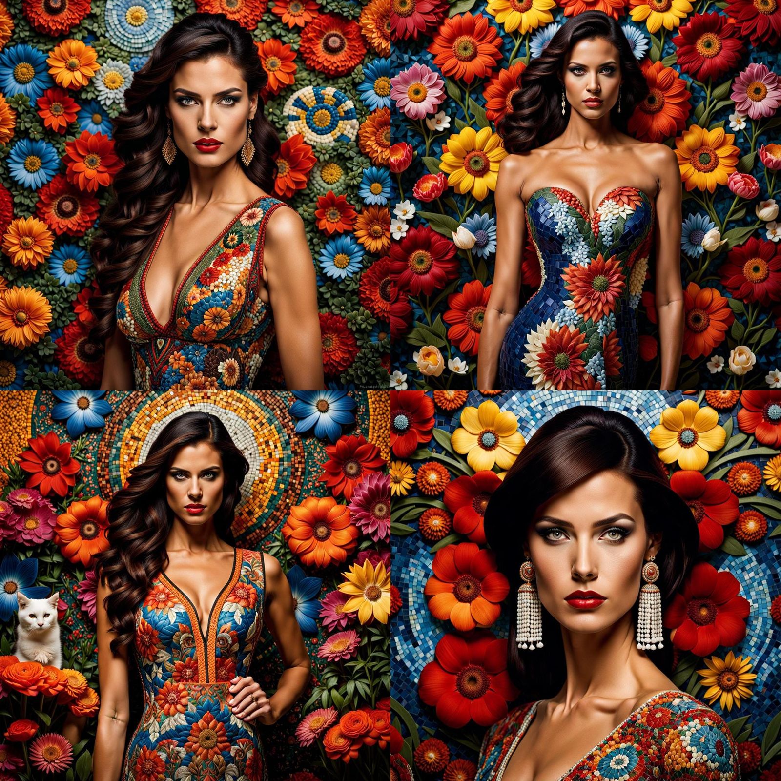 Floral Mosaic with Brunette Portrait