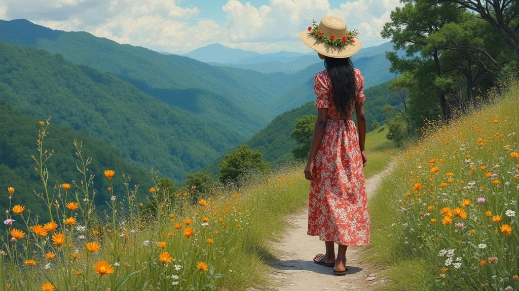 Melungeon Woman in Appalachian Forest, Impressionist Style