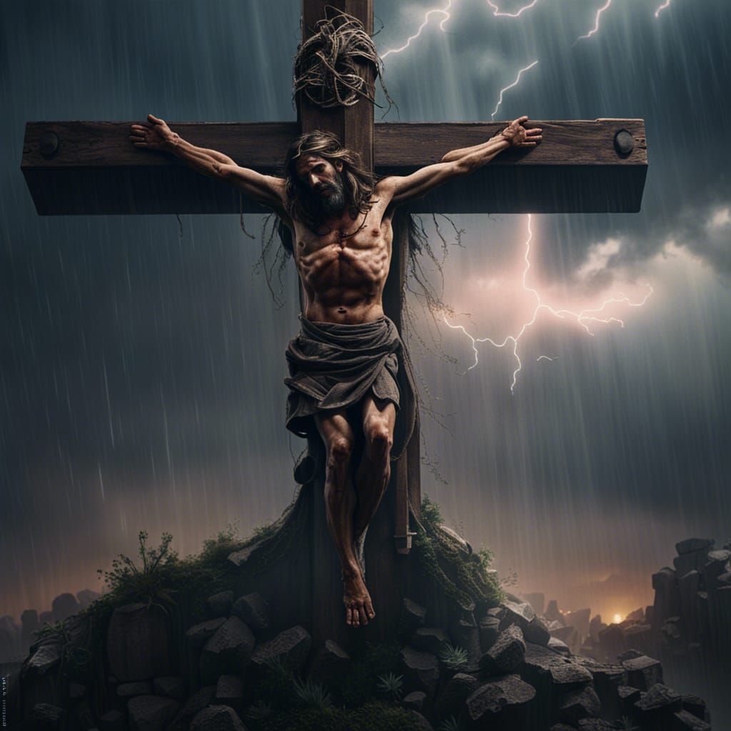 Jesus on the Cross Amidst Thunderstorm