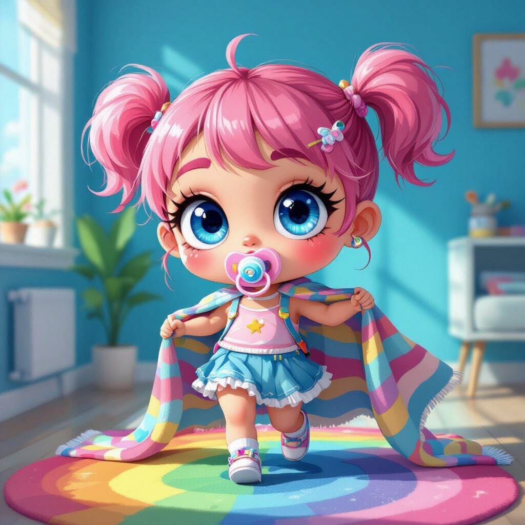 Chibi Girl with Pink Pigtails and Pacifier