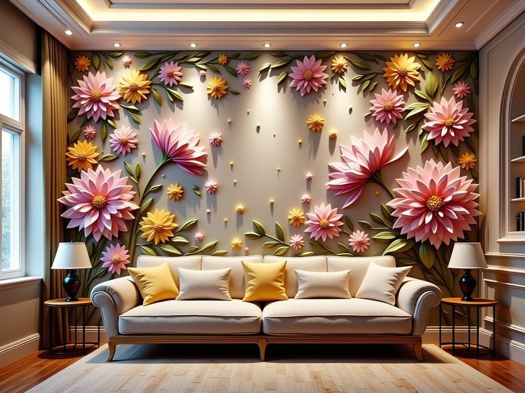 Impasto 3D Floral Mural in Vibrant Colors