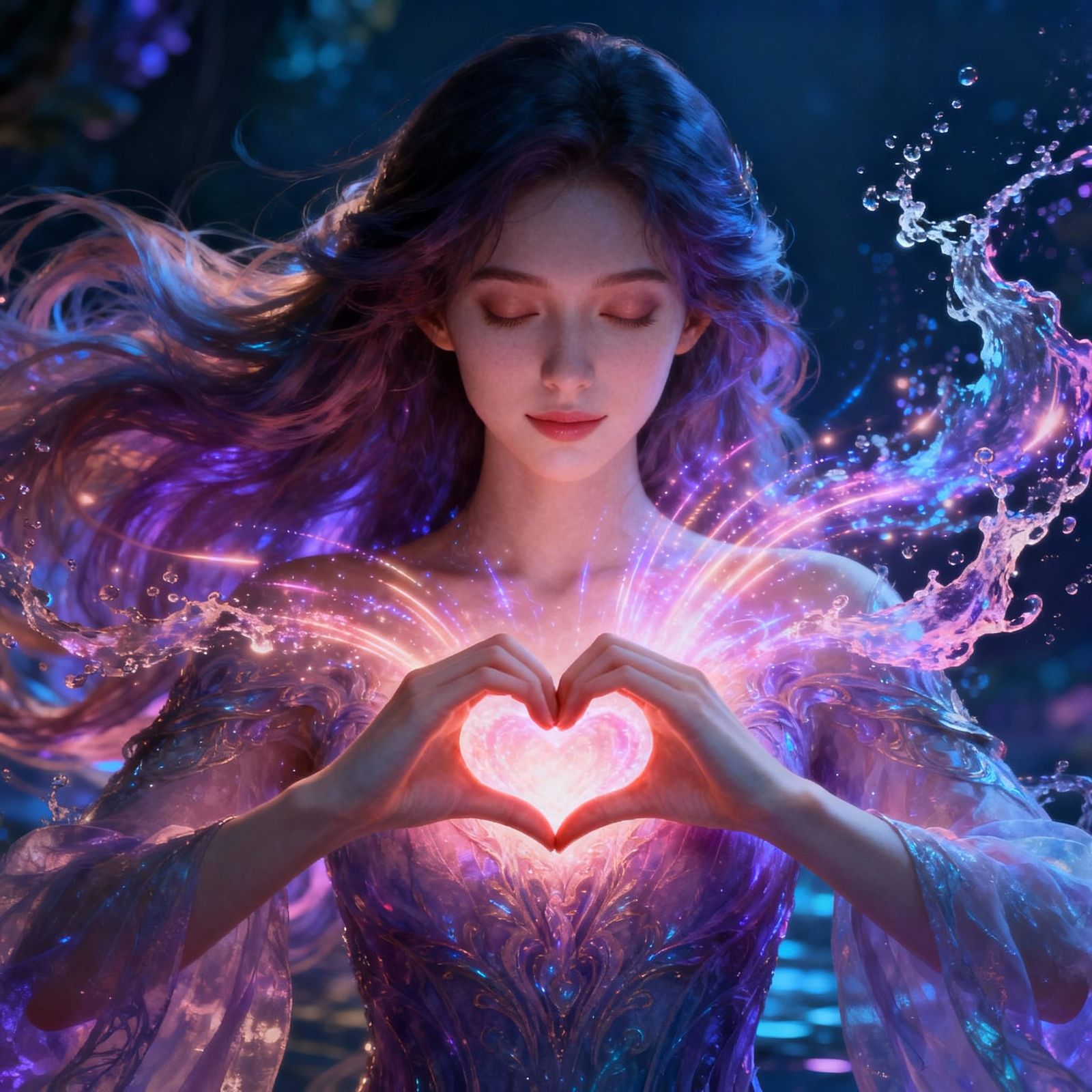 She has her hands shaped in the heart position.  Beautiful b...