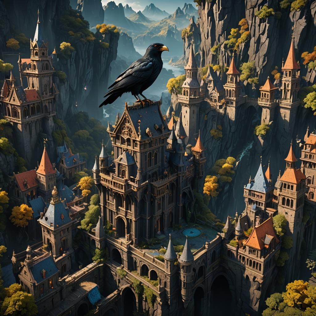 Detailed Raven Matte Painting in Deep Color