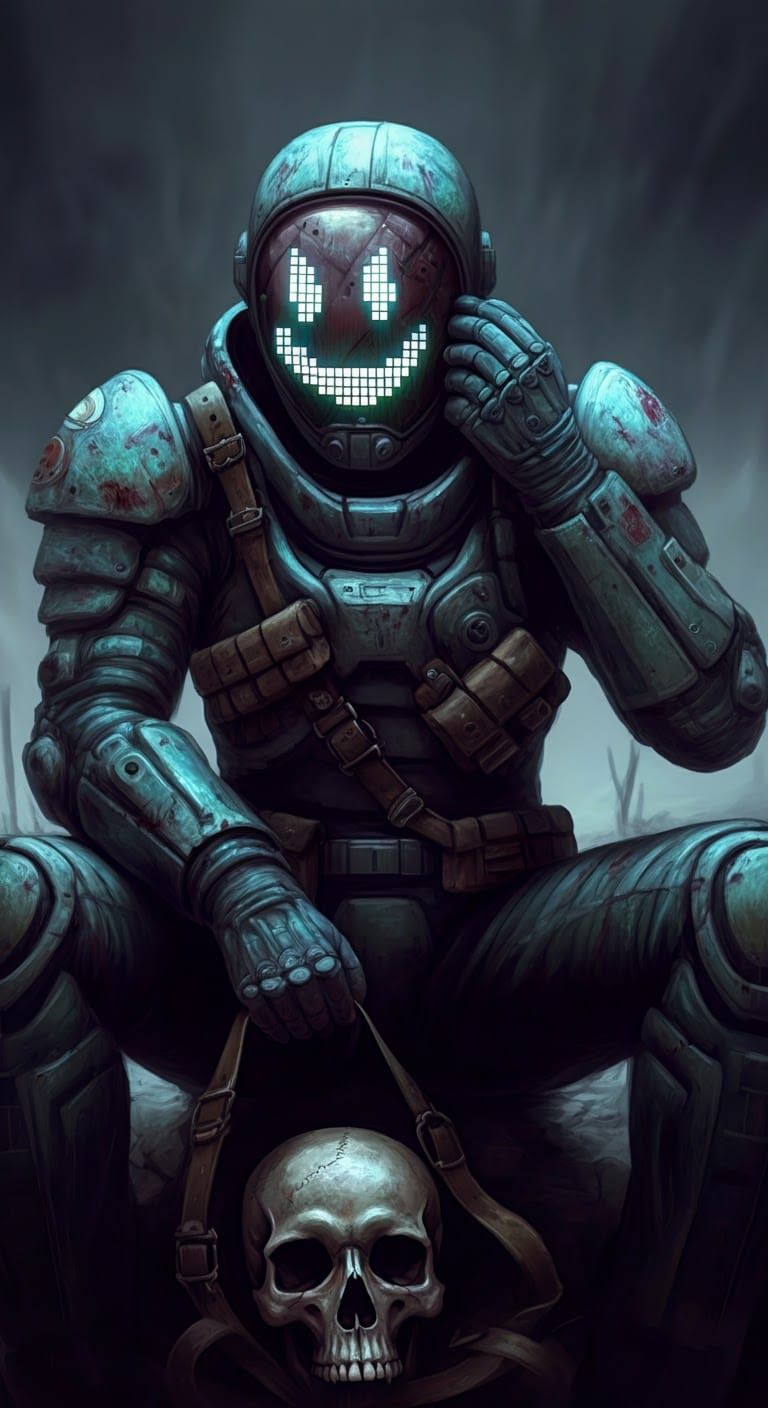 Post-Apocalyptic Figure Reveals Pixelated Smile