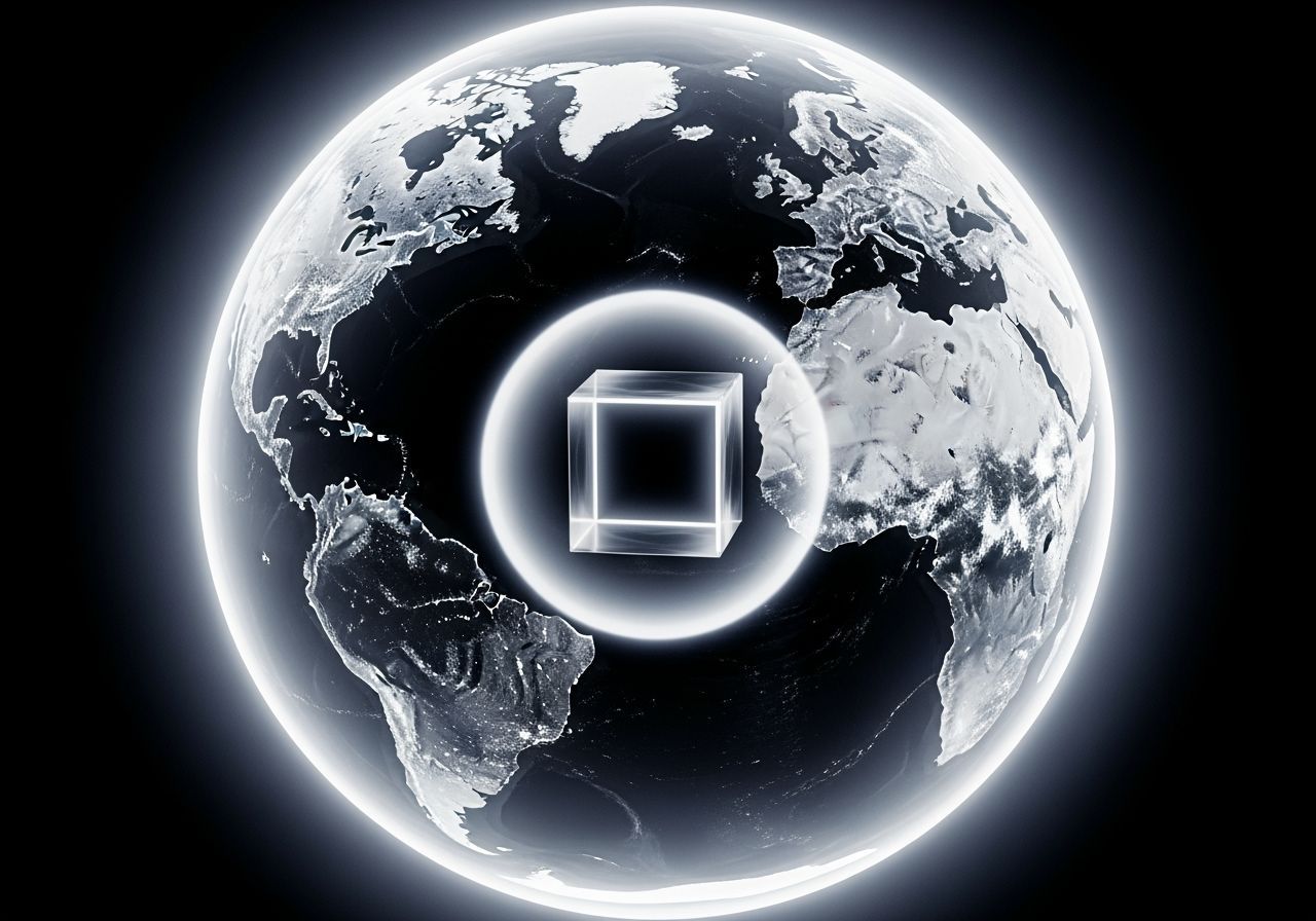Dramatic X-Ray of Earth Sphere with Cube