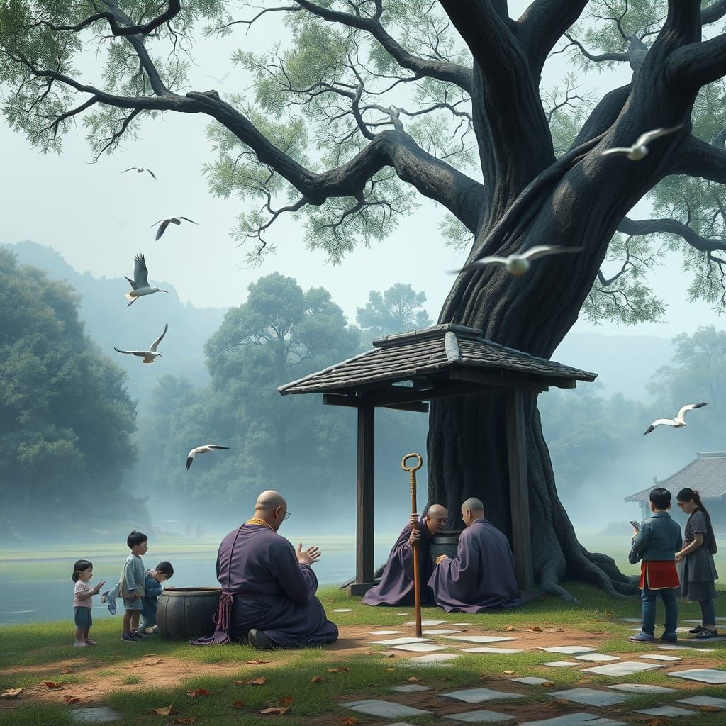 Mystical Taoist Monk in Forest, Odilon Redon Style