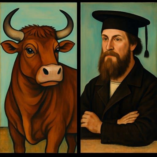 Giraffe-Hog Hybrid in Style of Modigliani and Holbein