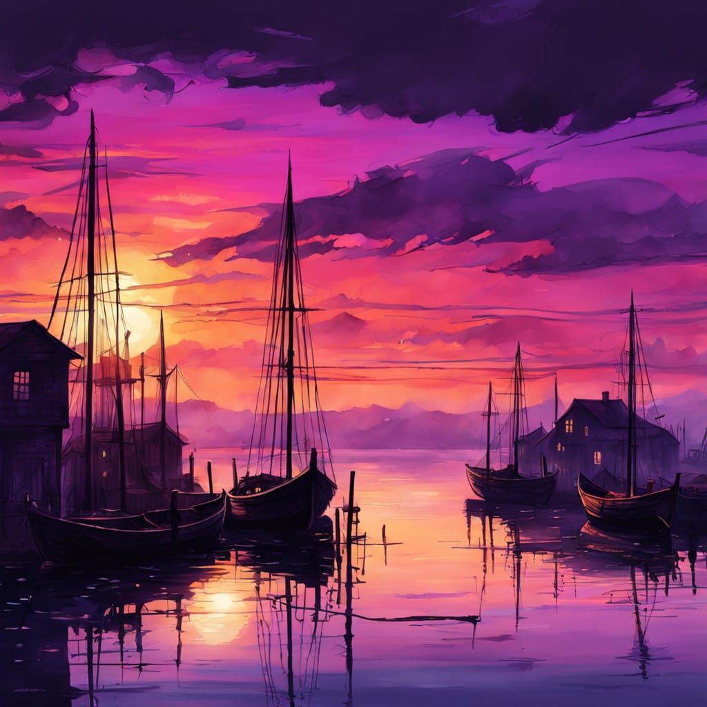 Ethereal European Lake Town at Sunset