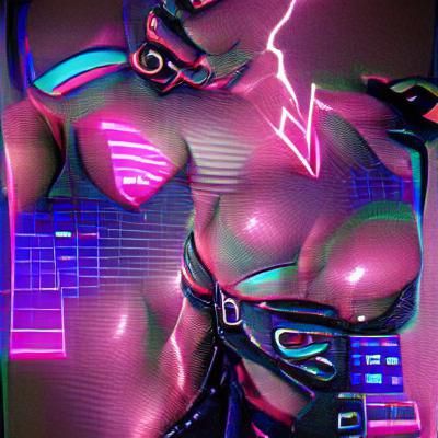 Synthwave Technodemon in Neon Retro Style