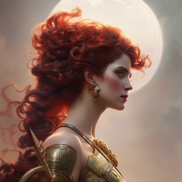 Goddess of War Portrait with Red Curls
