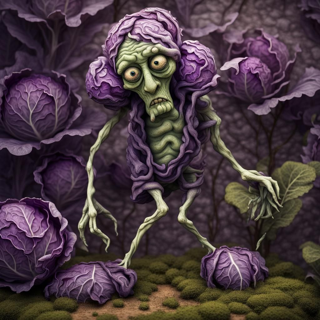 Whimsical Zombie Cabbage in Surreal Garden