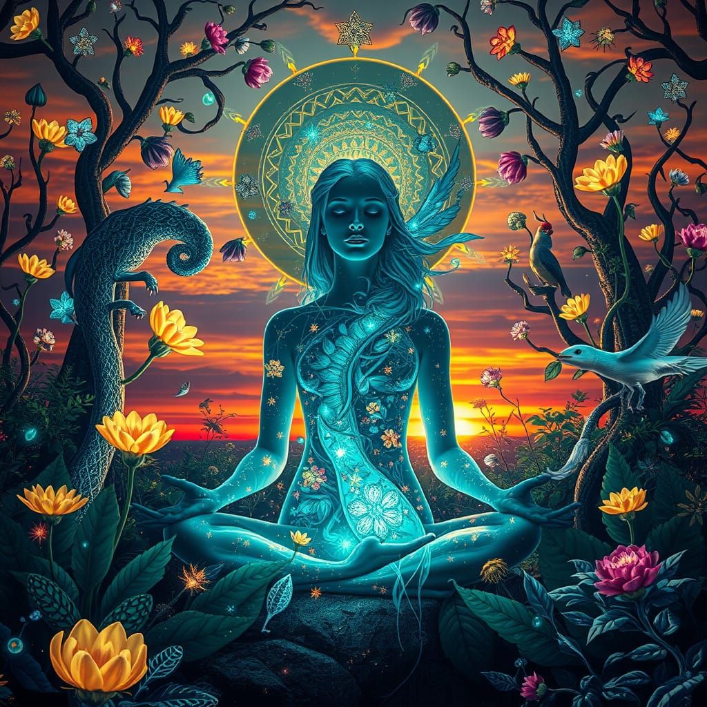 Dreamlike Surrealist Art of Mystical Woman in Whimsical Land...