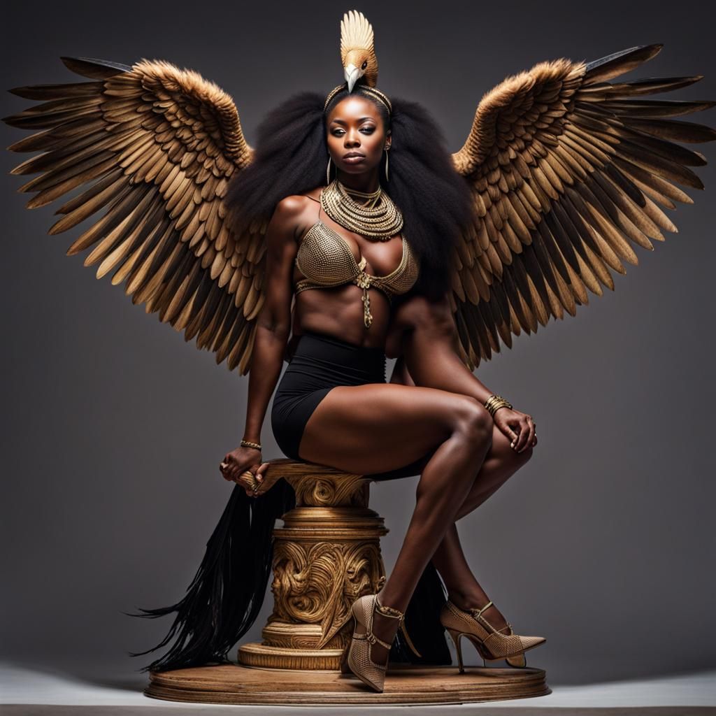 Muscular African Girl on Eagle's Neck