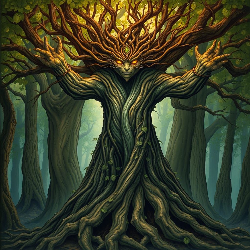 Majestic Tree Spirit Guards Ancient Forest