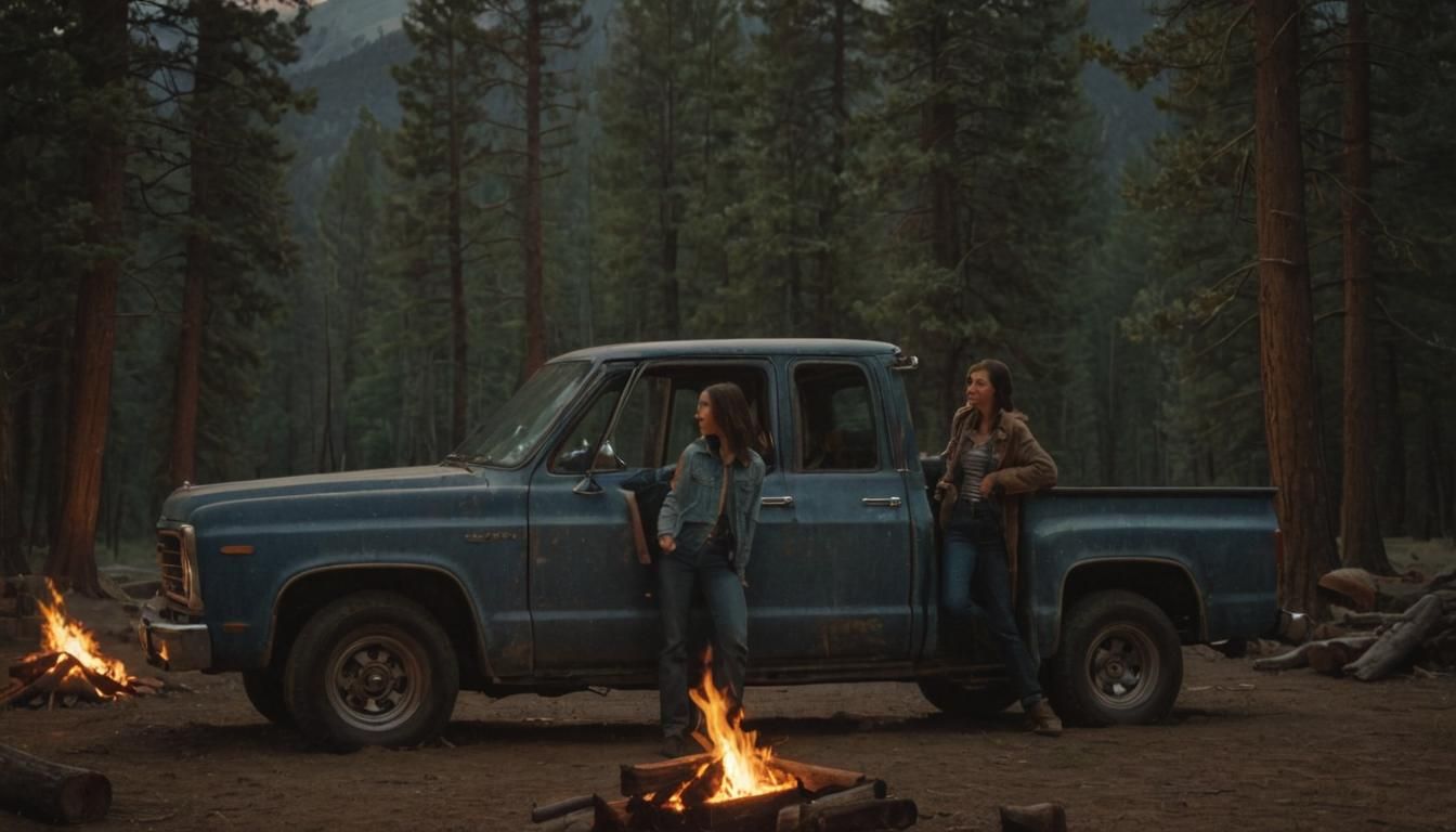 Romantic Couple by Campfire Under Starlit Sky