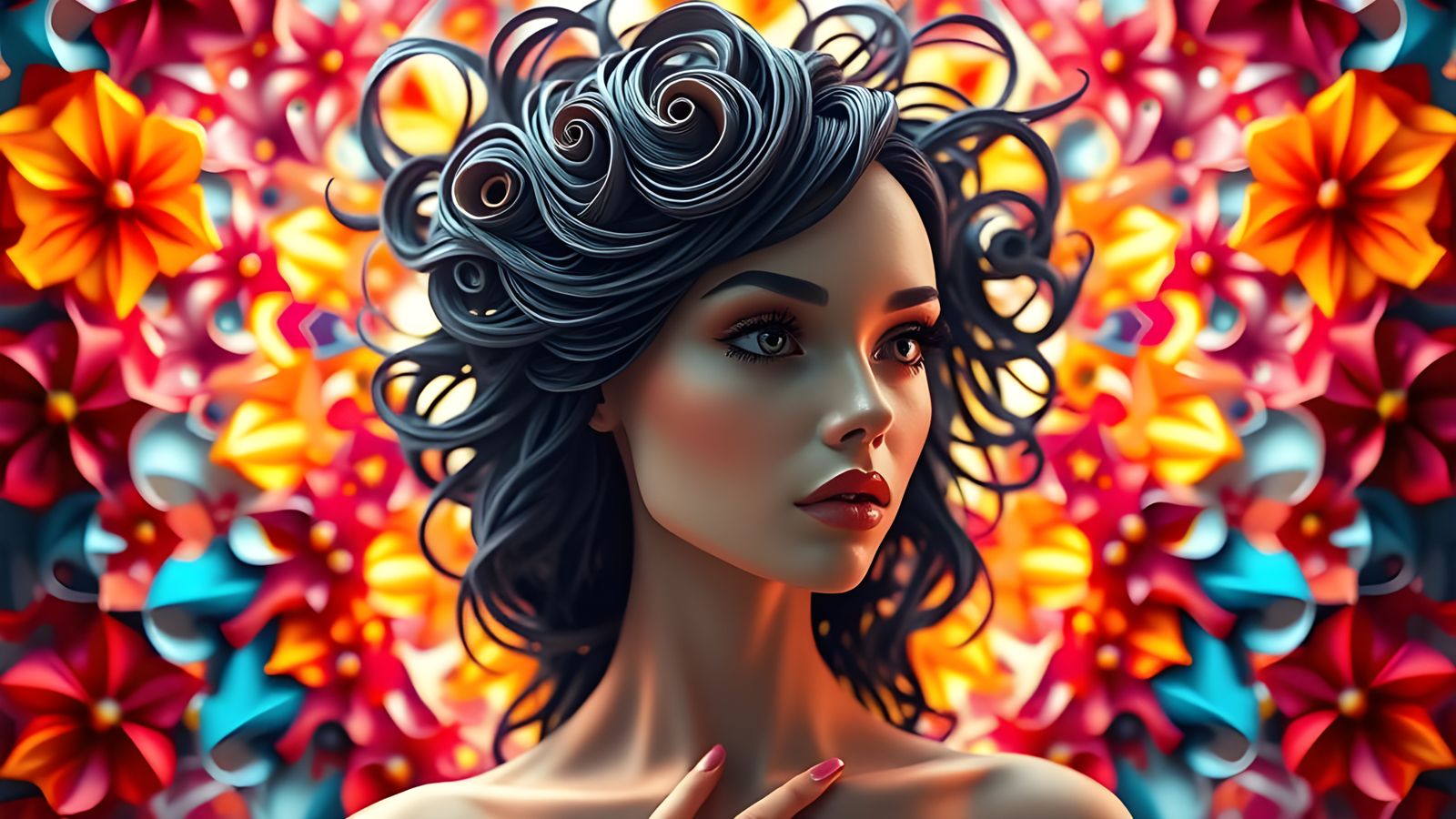 Vibrant Geometrical Woman in Abstract Artistic Photography