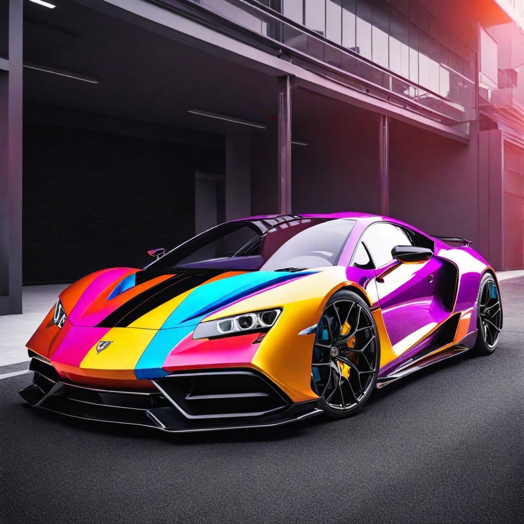 Colorful Sports Car in Color Pop Style
