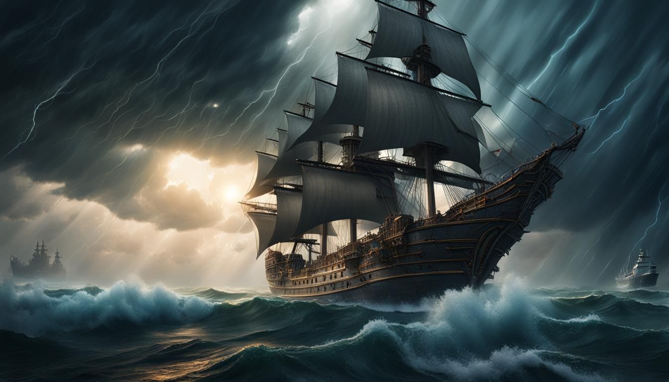 Ship Versus Storm: Detailed Matte Painting
