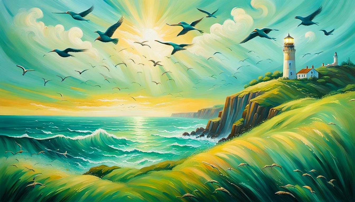 Lighthouse Scene in Oil Painting Style