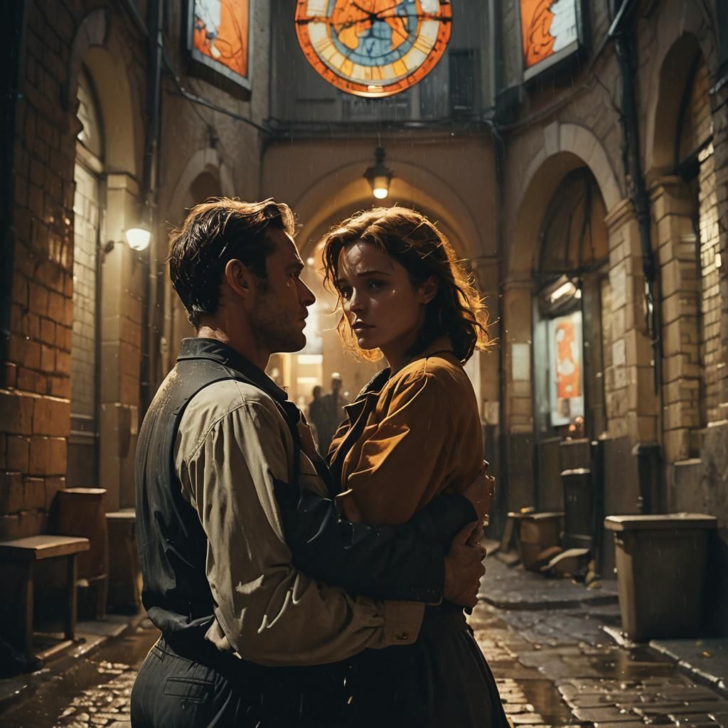 Film Noir Man Runs in Alley at Dusk