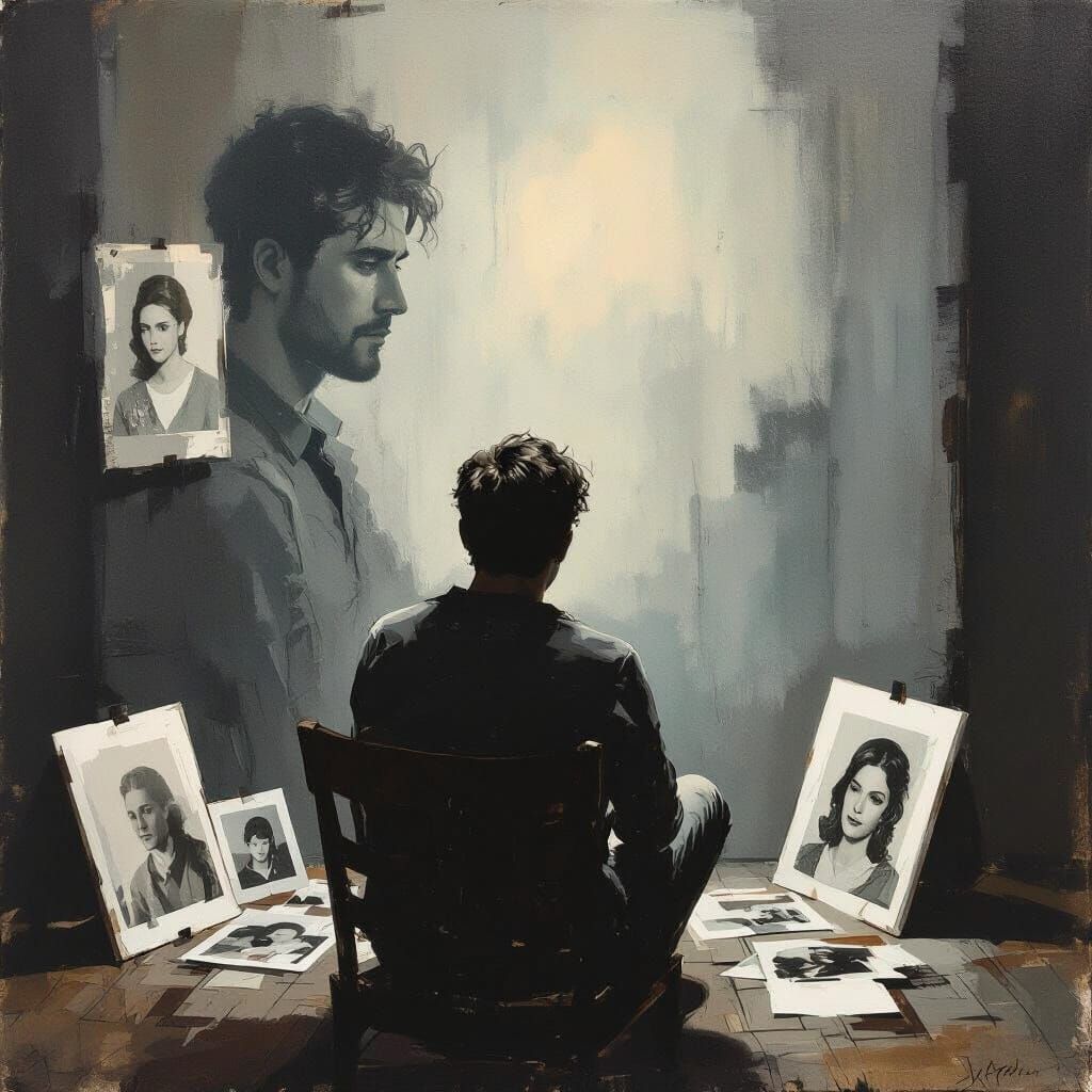 Solitary Man in Dim Room, Melancholic Art