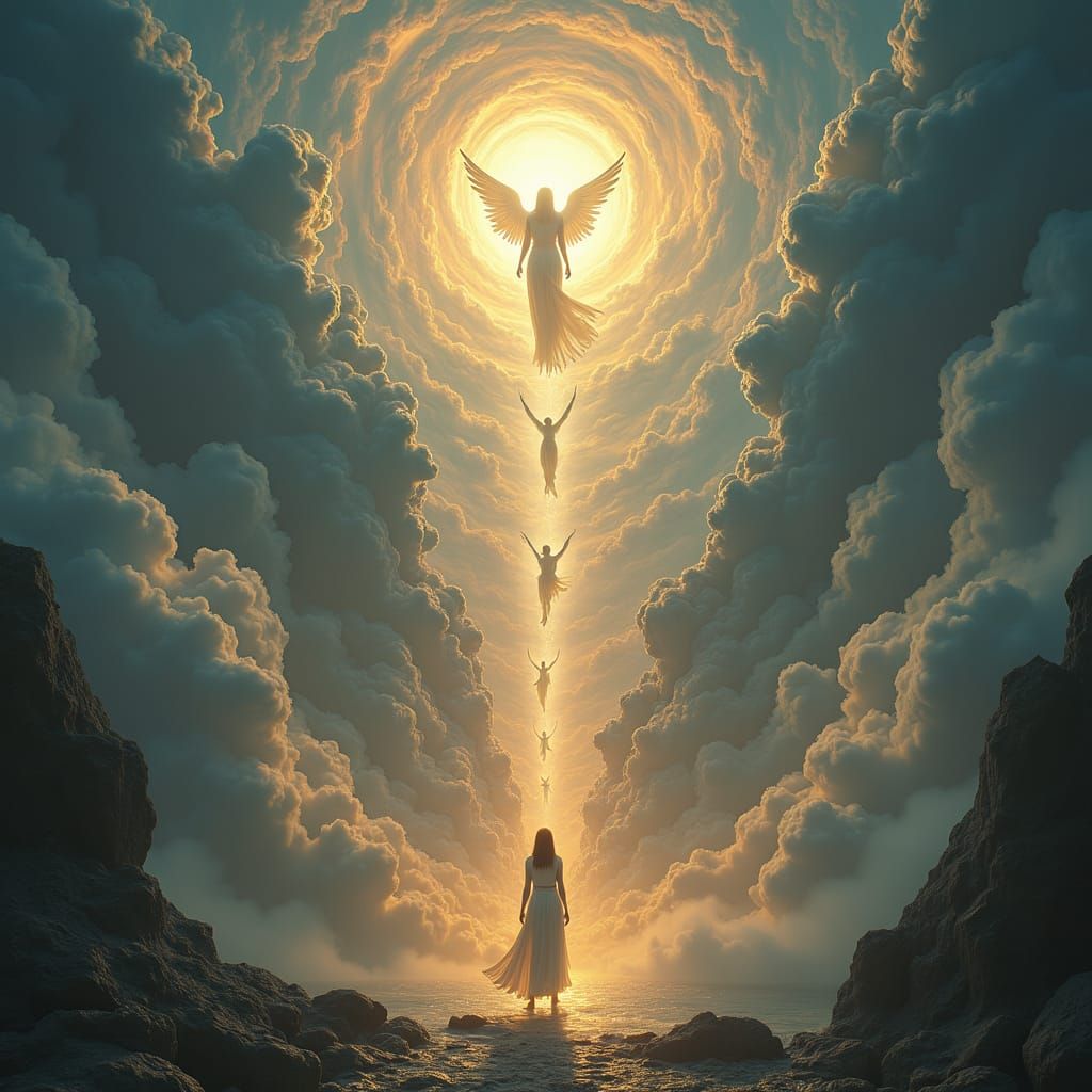 Heavenly Ascent: A Hyperrealistic Journey of Rebirth