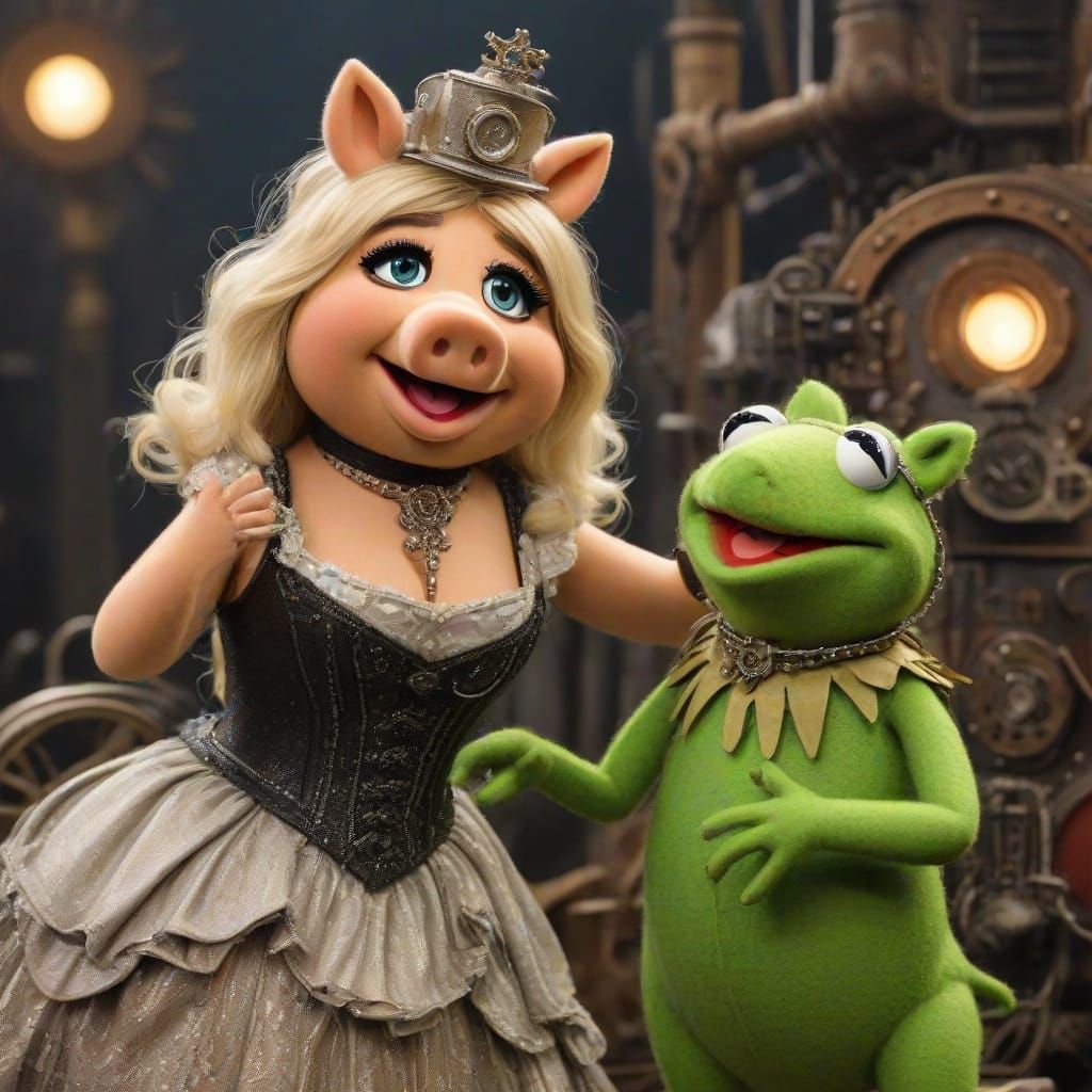 Miss Piggy With Kermit All Steam Punked Up