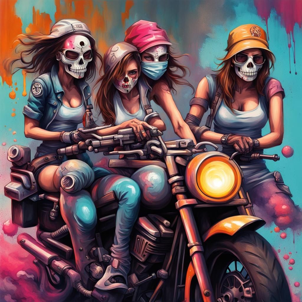 Skull Masked Gang in Graffiti Art Alleyway