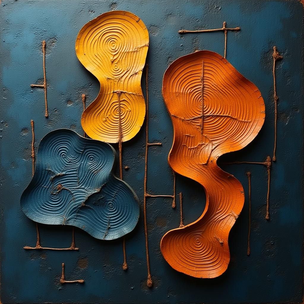 Abstract Embossed Forms with Shadows in Paul Klee Style