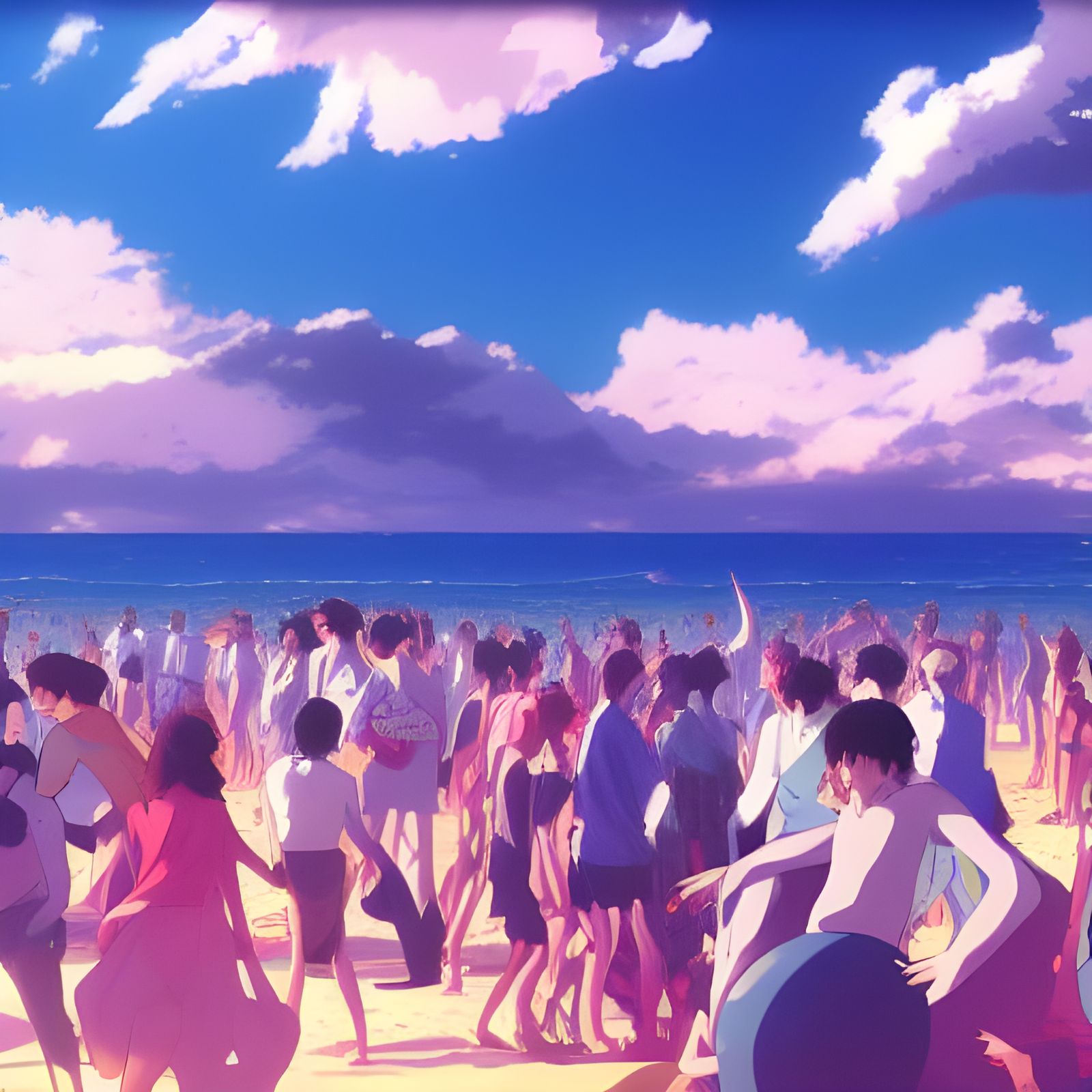 Futuristic Beach Dance Party in Anime Style