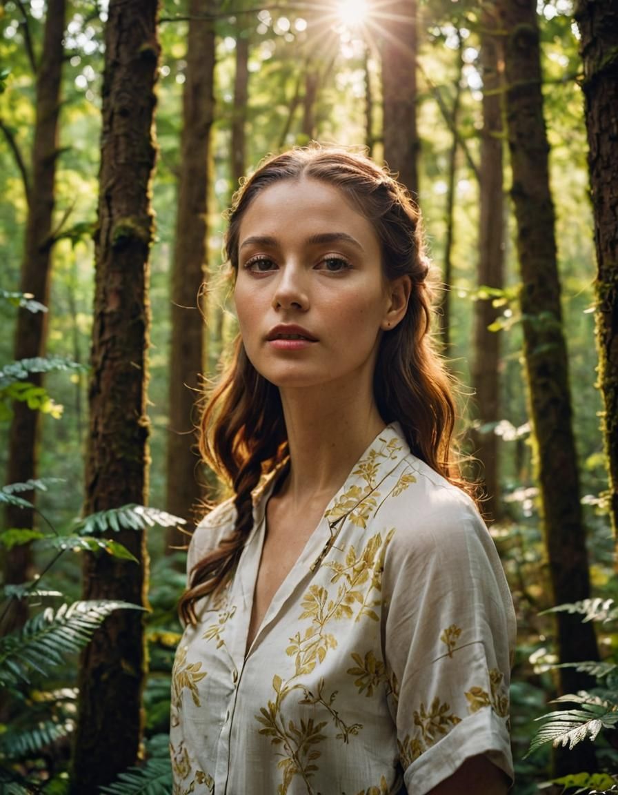 Elegant Forest Goddess in High-Fashion Portrait