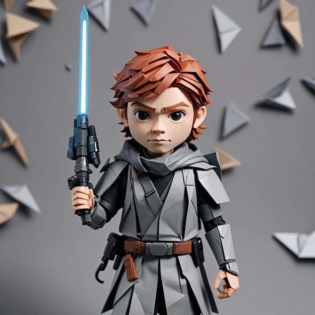 Cal Kestis on Alien World in Origami Papercraft Style