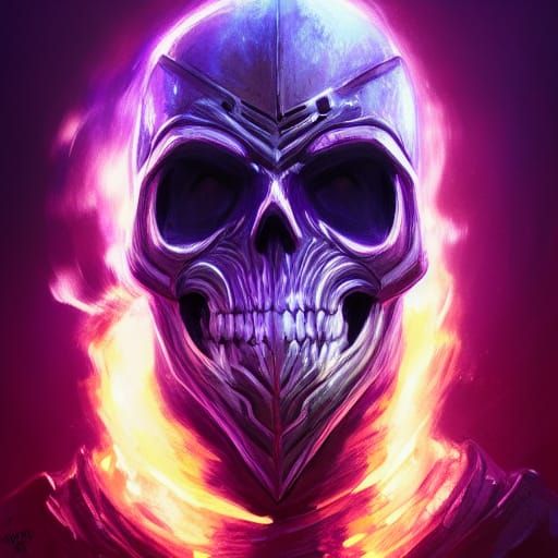 Fire Knight Skull in Armor, Hyper-Realistic Portrait
