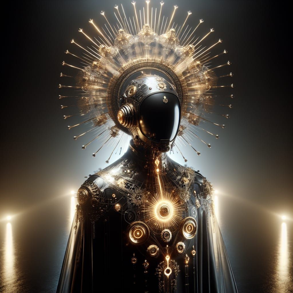 Gothic Cyberpunk Priest in Spacesuit with Golden Halo