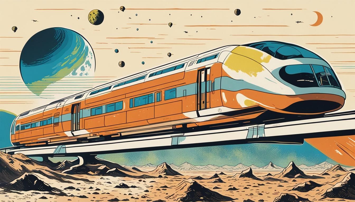 Maglev Train on the Moon: Vintage Travel Poster