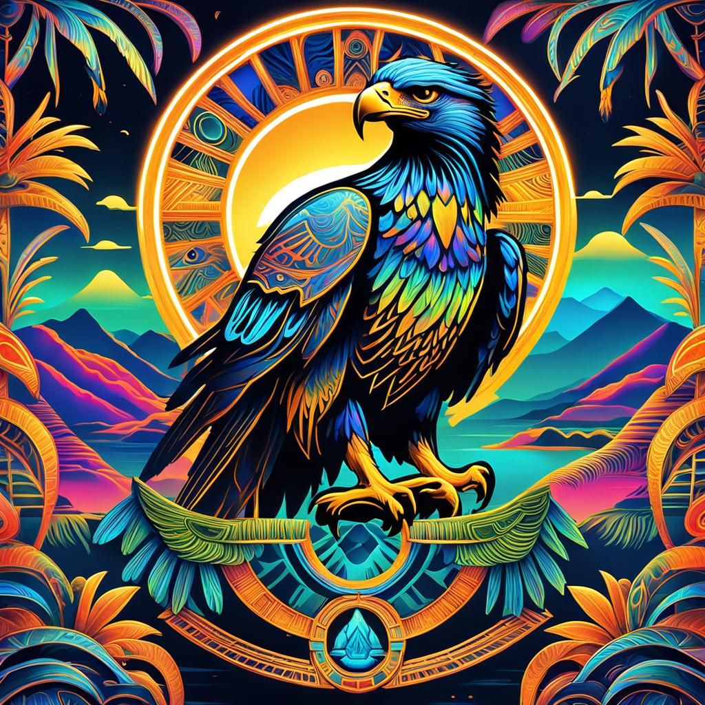 Neon Golden Eagle in Surreal Abstract Landscape
