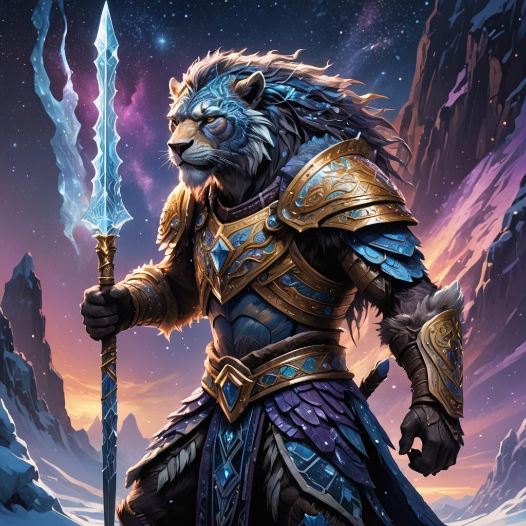 Ice Age Warrior Aims Crystal Spear at Star