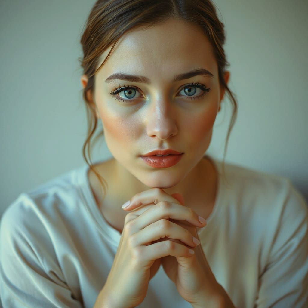 Sorrowful Woman Waits for Lost Love in Serene Landscape