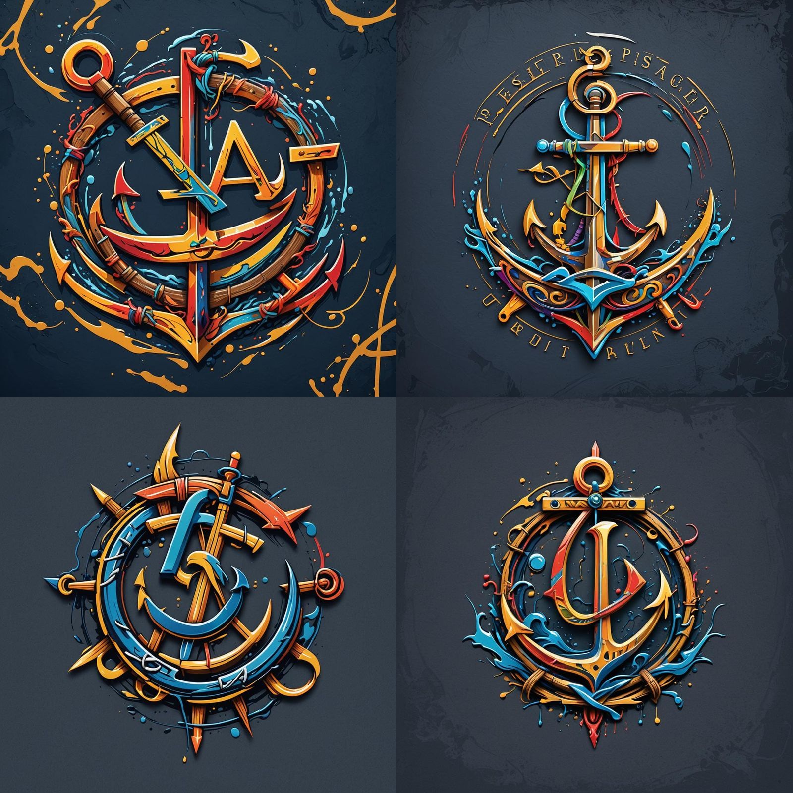 Outrigger Boat Logo with Anchor in Graffiti Style