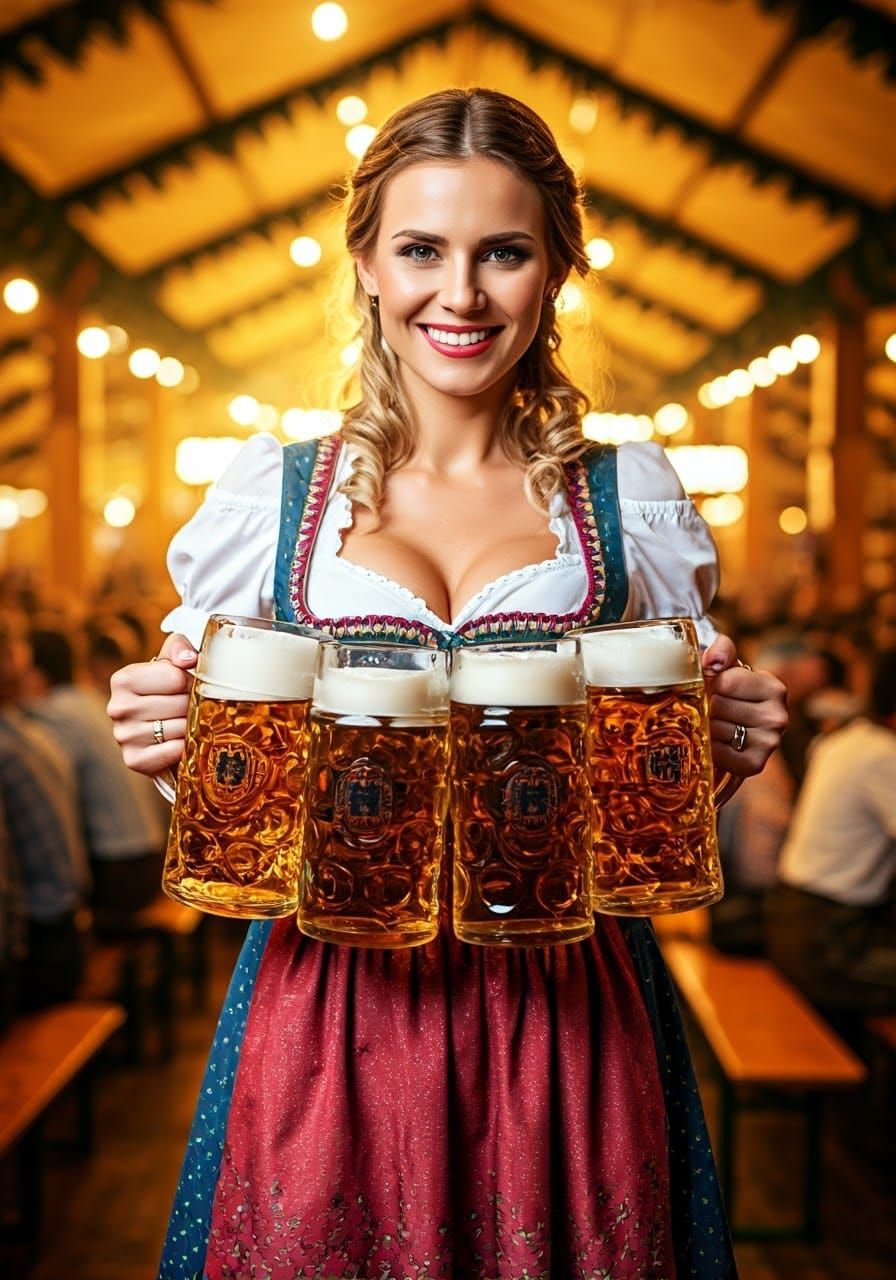 Oktoberfest Celebration with Bavarian Woman and Beer