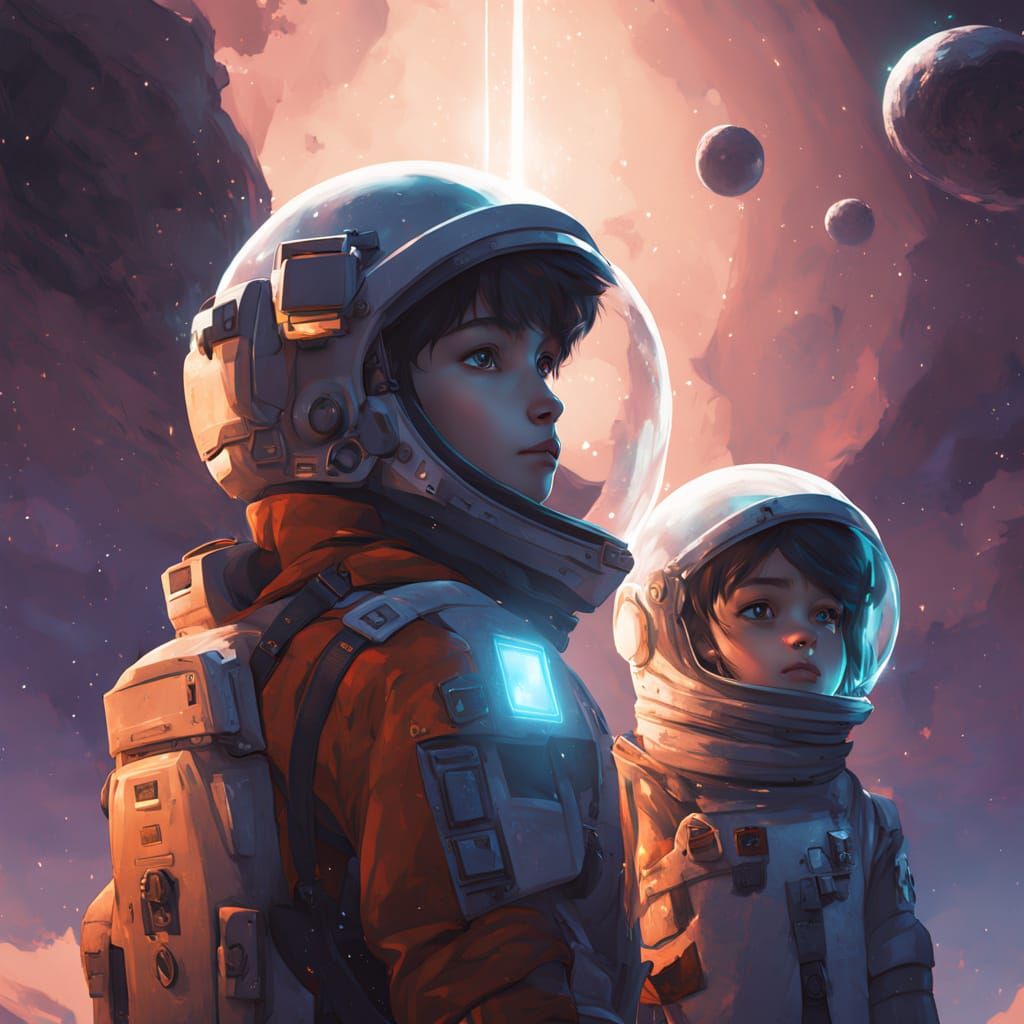 Arab Astronaut Siblings Explore the Milky Way in Pixar Style