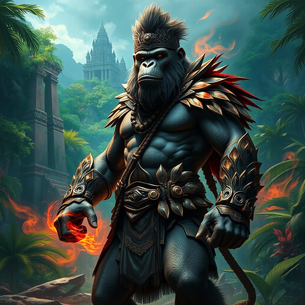 Heroic Ape Warrior in Tribal Armor