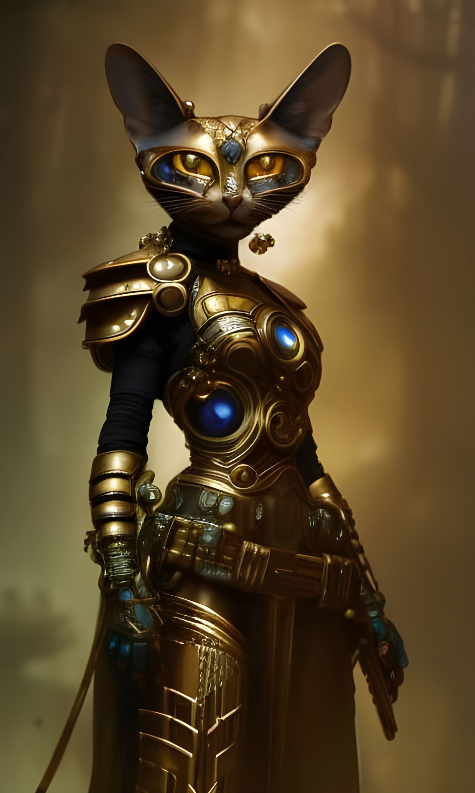 Armored Steampunk Cat Portrait in Shroompunk Style